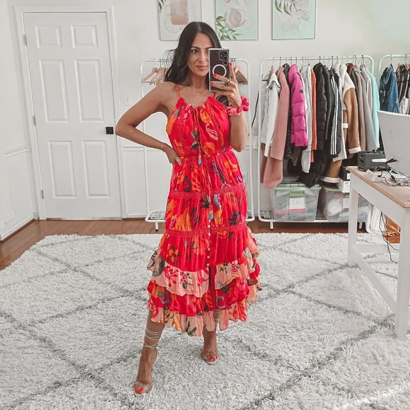 FARM Rio Dresses & Skirts - Farm Rio mixed fruits asymmetrical ruffled midi dress nwt